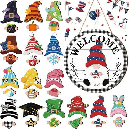 Cilifer®Season Promotion🌟Your Year-Round Festival of Creativity!🎄Interchangeable Wooden Gnome Welcome Sign🎈