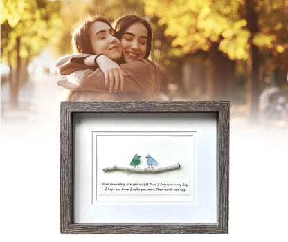 Cilifer®Handmade Friendship With Birds Sea Glass Framed Art