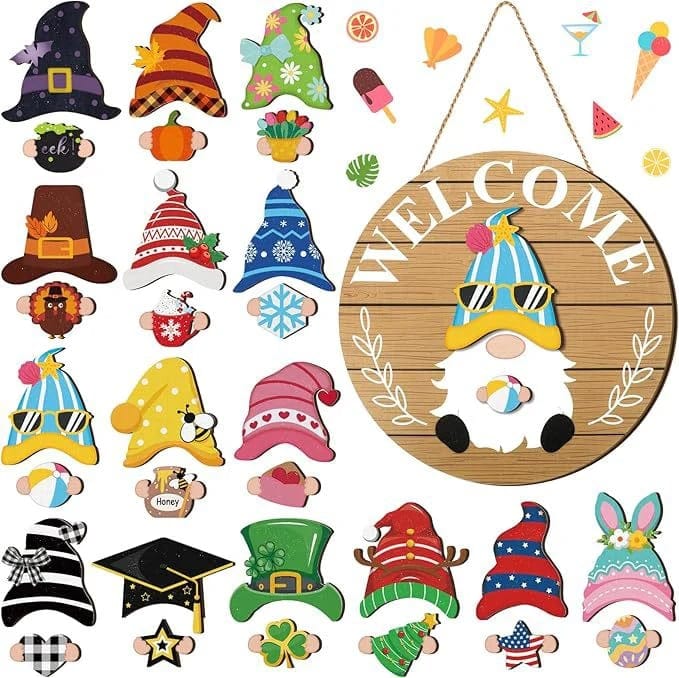 Cilifer®Season Promotion🌟Your Year-Round Festival of Creativity!🎄Interchangeable Wooden Gnome Welcome Sign🎈
