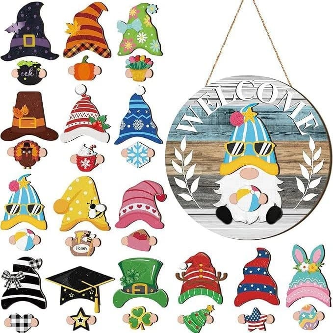 Cilifer®Season Promotion🌟Your Year-Round Festival of Creativity!🎄Interchangeable Wooden Gnome Welcome Sign🎈