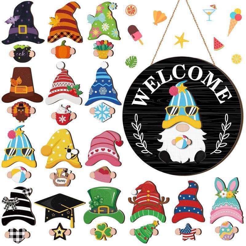 Cilifer®Season Promotion🌟Your Year-Round Festival of Creativity!🎄Interchangeable Wooden Gnome Welcome Sign🎈
