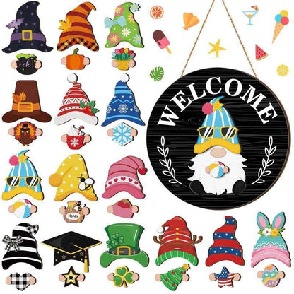 Cilifer®Season Promotion🌟Your Year-Round Festival of Creativity!🎄Interchangeable Wooden Gnome Welcome Sign🎈