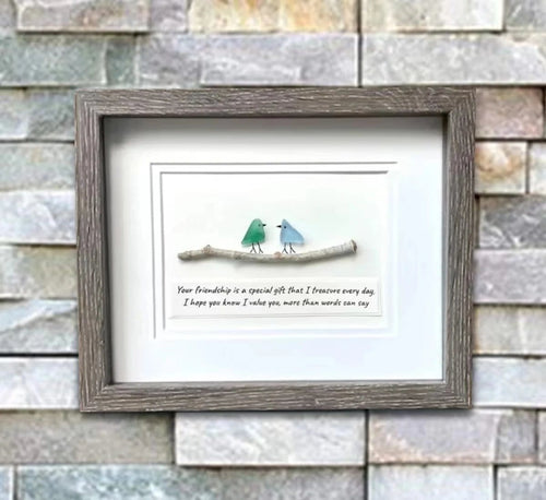 Cilifer®Handmade Friendship With Birds Sea Glass Framed Art