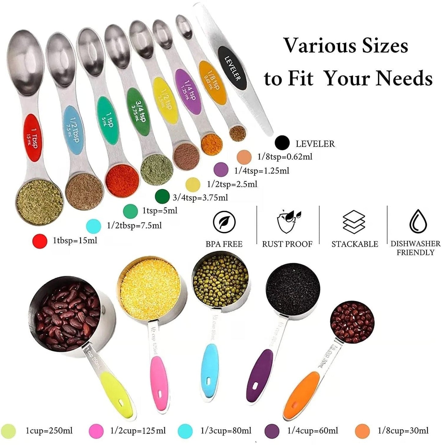 Cilifer®Stainless Steel Magnetic Measuring Spoons Set