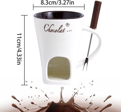 Cilifer®Sweet Fondue Cup. Ceramic Chocolate Melting Cups Tealight with Fork