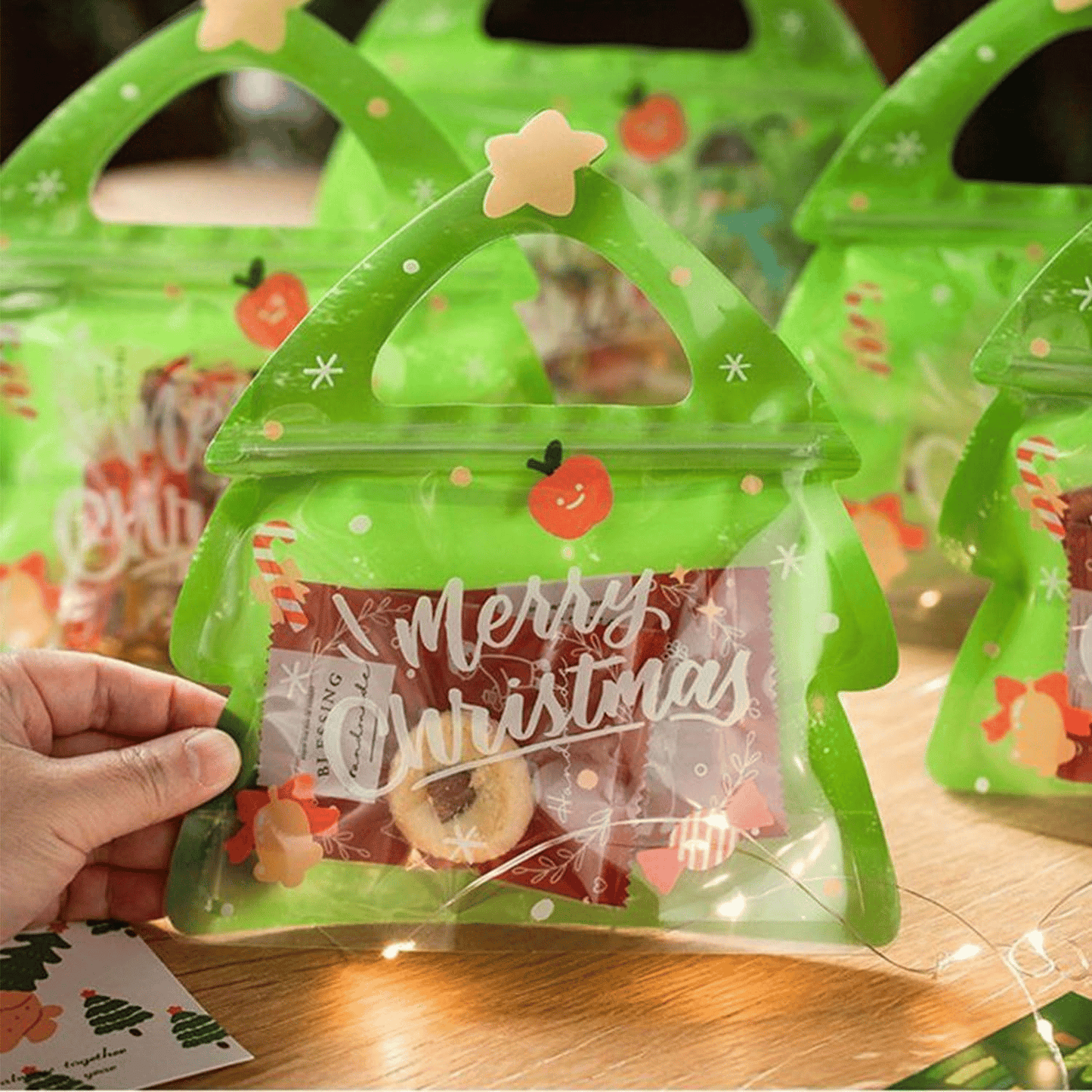 Cilifer®Christmas Treat Bags. Kids Xmas Sealable Bags With Handle 10 PCS
