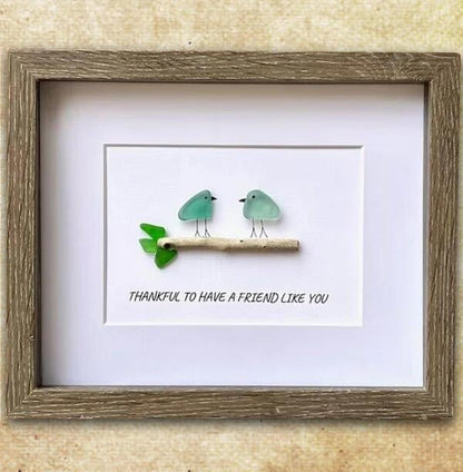 Cilifer®Handmade Friendship With Birds Sea Glass Framed Art