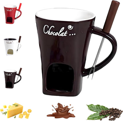 Cilifer®Sweet Fondue Cup. Ceramic Chocolate Melting Cups Tealight with Fork