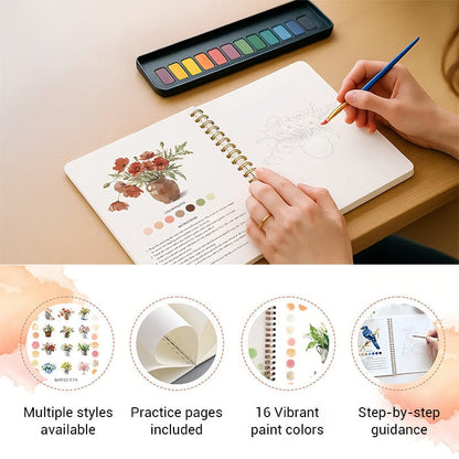 Cilifer®🎁Early Xmas Sales - 50% OFF🎅Watercolor Workbook for Beginners with 16 Colors Paint